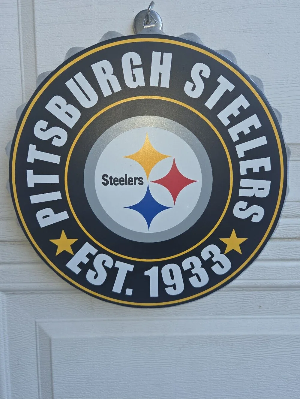 Pitsburgh Steelers Bottle Cap Round Wall Sign - Black and Gold